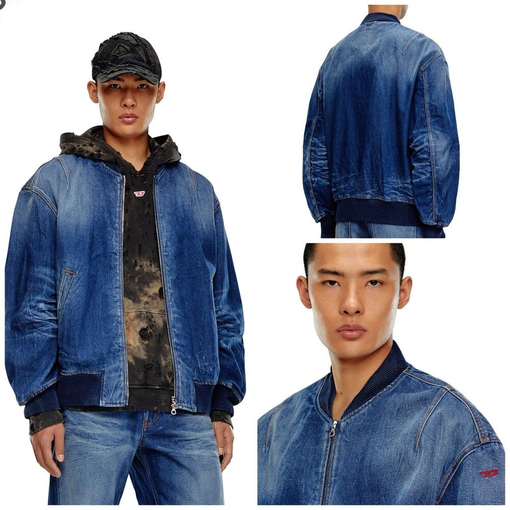 Diesel Dented Denim Jean Bomber Jacket